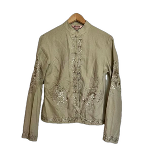 🇬🇧 MONSOON cream linen blazer with cream floral embroidery fits small to medium